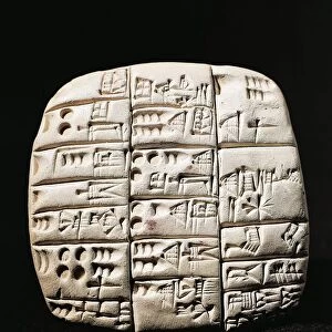Administrative clay tablet in cuneiform script with count of goats and rams, from Tell Telloh (ancient Ngirsu), Iraq