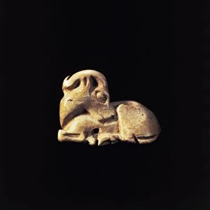 Amulets made of bone inshape of gazelles on ir hunkers from Eye Temple in Tell Brak, Syria