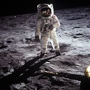 US Astronaut Buzz Aldrin, walking on the Moon July 20 1969. Taken during the first