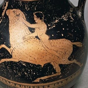 Attic pelike depicting Phrixus rescued by a flying ram with golden sheep fleece, red-figure pottery
