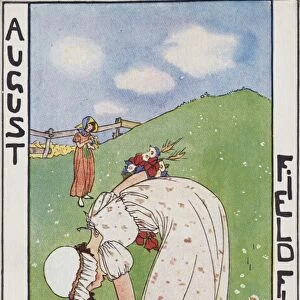 August: Field Flowers Postcard by Rie Cramer. ca. 1907-1930, August: Field Flowers Postcard by Rie Cramer