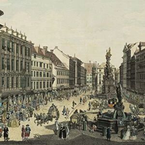 Austria, Vienna, Graben street going towards Kholmarkt, with Pestsaule in the centre by Carl Schultz, engraving