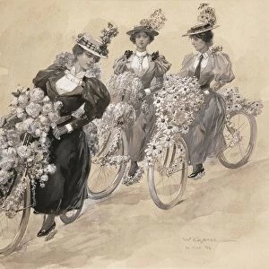 Austria, Vienna, watercolor painting of The bicycle ride