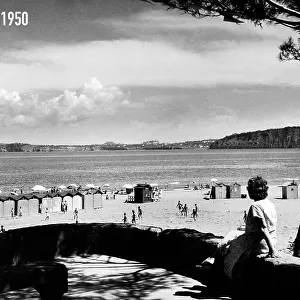 Beach, ischia, campania, italy 1945-50