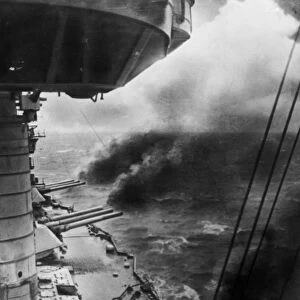 Black sea fleet, a soviet battleship firing during an engagement on the black sea during world war 2
