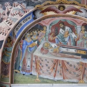 Bulgaria, Rila Mountains, Rila Monastery, fresco detail in Church of Nativity of Virgin