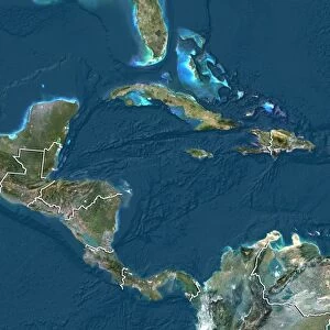Central America, True Colour Satellite Image With Country Borders