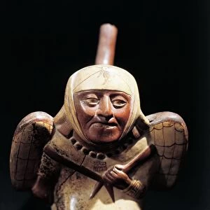 Ceramic artifact portraying mythological figure of birdman