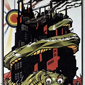 Death to the World Imperialist Monster, 1919. Soviet propaganda poster by Dmitry Moor (Orlov)