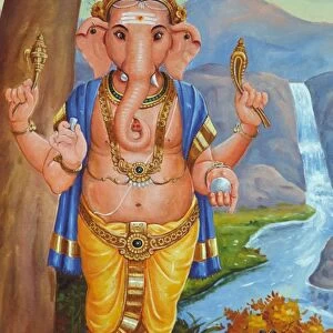 Elephant-headed hindu god Ganesh and his rat