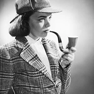 Female detective with a pipe and hat