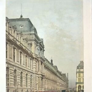 France, Paris, New facade of Louvre Museum on Rue de Rivoli by Charpentier, from Paris dans sa splendeur, Paris, engraving, 1865