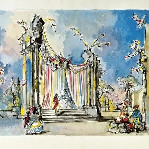 France, Paris, Set design for La Cenerentola, ossia La bonta in trionfo (Cinderella, or Goodness Triumphant) by Gioacchino Rossini (1792-1868) for performance at Paris Opera, 1971