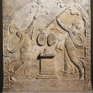 Funerary altar with relief decoration showing two maenads performing orgiastic dance