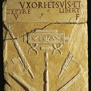 Funerary stele of land surveyor Lucius Aebutius Faustus, depicting tools of land surveyor