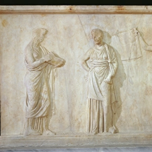 Greek civilization, relief depicting three Muses, attributed to School of Praxiteles, from Mantineia, Greece