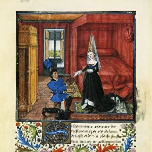 Italy, Dedication to a Lady, miniature from a French manuscript of the Book of Theseus (also known as Theseid of the Nuptials of Emilia, Teseida delle nozze d Emilia, 1339-41) by Giovanni Boccaccio (1313-1375)
