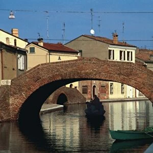 Italy, Emilia-Romagna Region, Comacchio (Ferrara Province), Po Delta Regional Park, Canal bridge Ponte degli Sbirri