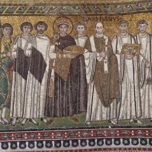 Italy, Emilia Romagna Region, mosaic depicting emperor Justinian and followers