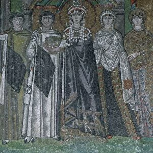 Italy, Emilia Romagna Region, Ravenna Province, Ravenna Basilica of San Vitale, detail of mosaic depicting Empress Theodora with entourage