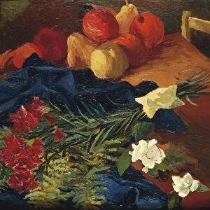 Italy, still life painting of fruit and flowers