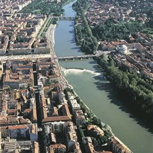 Italy, Piedmont Region, Aerial view of Turin and Po River