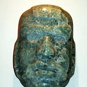 Jade mask of an anthropomorphic god, Mayan AD 50-300. Pre-Columbian Mesoamerican