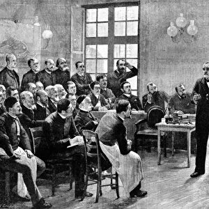 Jean Martin Charcot (1825-1893) giving a clinical lecture at the Salpetriere. Engraving