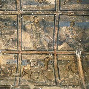 Jordan, Quseir Amra or Qusayr Amra, Interior, vault, frescoes