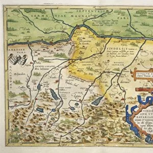 Map of Bavaria, Germany, from Theatrum Orbis Terrarum by Abraham Ortelius, 1528-1598, 1570