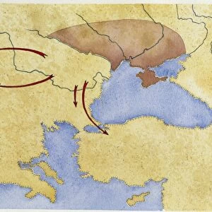 Map of Black Sea area and Goth migration, 4th century, drawing