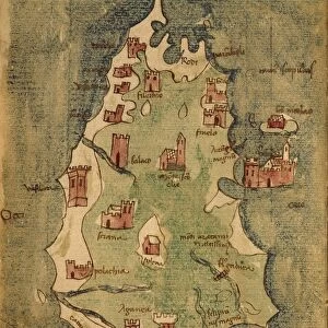 Map of Greece, Rhodes Island, from the Latin manuscript, by Insularium Arcipelagi