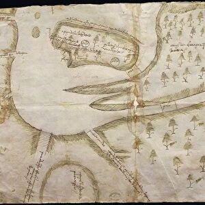 Map of the port of Puerto Rico and Santo Domingo, drawing by Figueroa, 1519