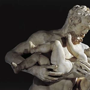 Marble group representing faun Silenus holding infant Dionysus in his arms, detail of bust of Silenus and infant Dionysus, from Rome, Sallustian Gardens