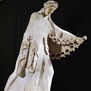 Marble statue of Athena from east pediment of Temple of Athena Polis depicting Gigantomachy, 520 B. C