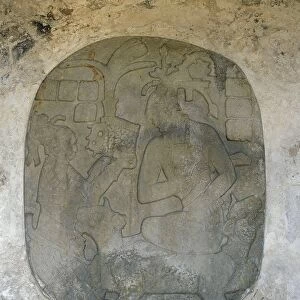 Mexico, Chiapas, Palenque, relief with Pacal ascending throne at Mayan archaeological site