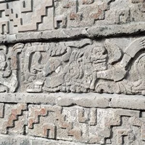 Mexico, Coatepantli ( The wall of the snakes ), Toltec civilization. Close up of reliefs from Tula archaeological site