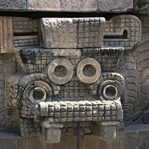 Mexico, Mexico City, Teotihuacan archeological site, Quetzalcoatl (Snake God) Temple, Details of sculpture depicting Tlaloc (Aztec rain god)