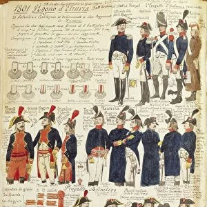 Military uniforms of the Kingdom of Etruria from 1801. Color plate by Cenni Quinto