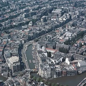 Netherlands, Holland, Aerial view of Amsterdam canal ring area