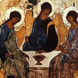 Old testament trinity by andrei rublev, c, 1410 - 1420, tempera on panel