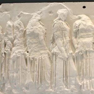 Parthenon frieze showing eleven gils and two men