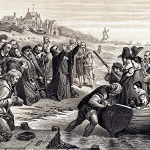 Pilgrim Fathers, members of English Separatist Church sect of Puritans, leaving