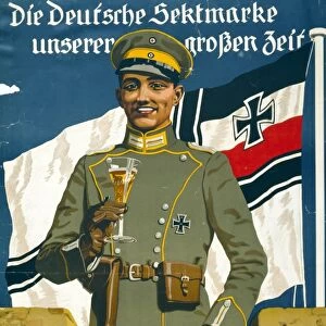Poster of a German Army officer holding glass of sekt (champagne) with name Feist Sekt on it