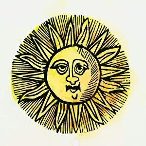 A pre - christian drawing of the sun with a face