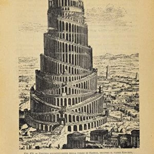 Reconstruction of Tower of Babel according to Father Kirche, engraving by Gustave Le Bon