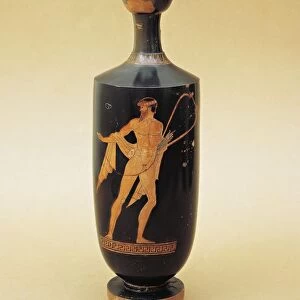 Red-figure pottery, Lekythos depicting Apollo Citharoedus by Berlin Painter (500 - 460 B. C. ), from Gela, Sicily Region, Italy