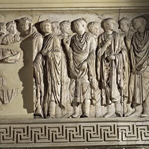 Relief of Augustus in procession with priests, on Ara Pacis Augustae, altar built between 13 and 9 B. C