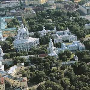 Russia, Saint Petersburg, Smolny Monastery, aerial view