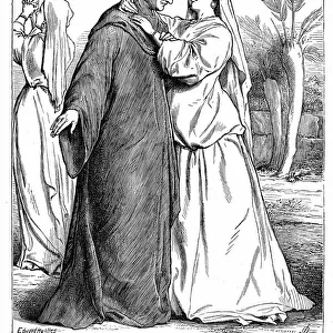 Ruth embracing her mother-in-law. Bible 2 Ruth 1. 14. Wood engraving 1873